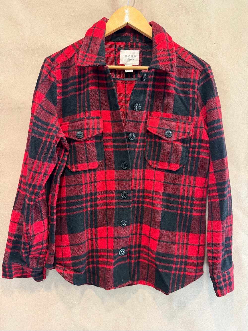 Forever 21 Women’s Red & Black Plaid Button-Down Shirt Jacket